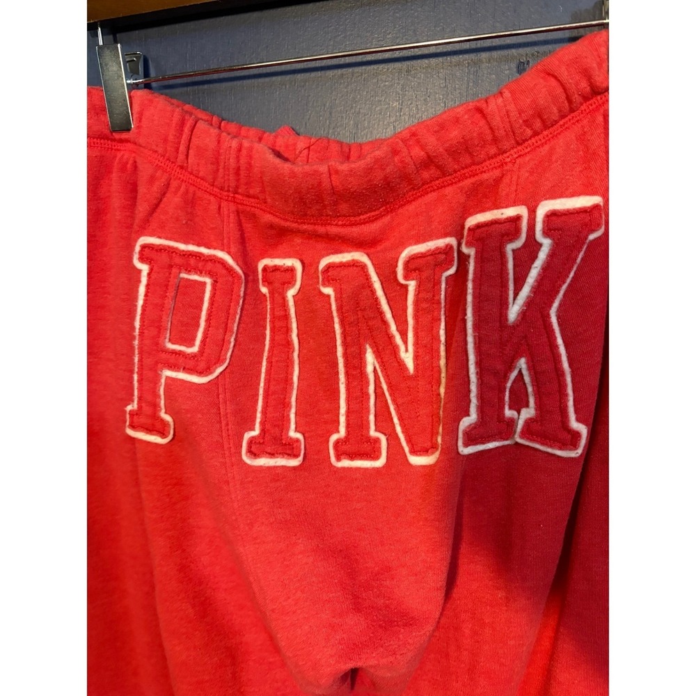 Y2K Victorias Secret PINK Sweatpants Coral Red Wide Leg Back Logo Pants M - Picture 5 of 6
